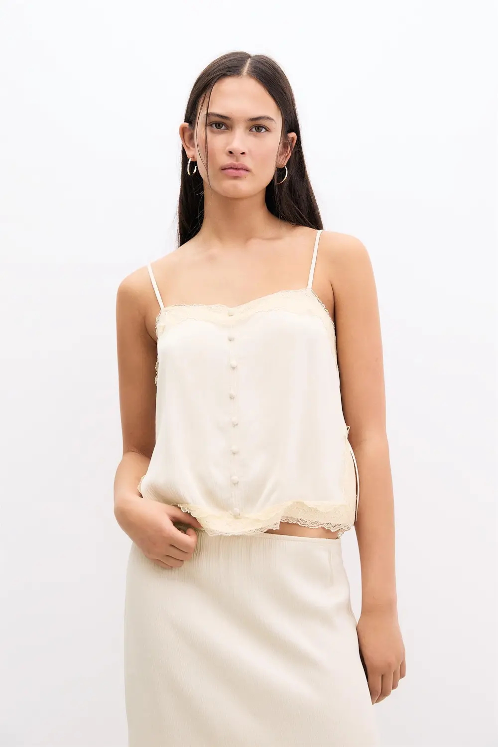 Strappy lace-trimmed camisole top