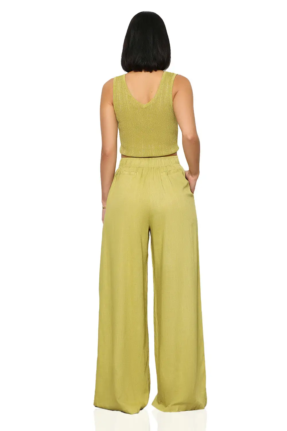 On The Go Linen Pants Set (Lime)