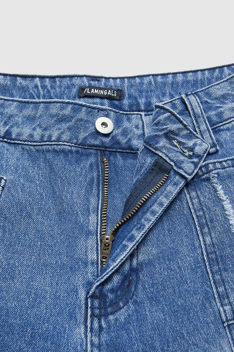 Wash Ripped Mid Rise Barrel Leg Jeans