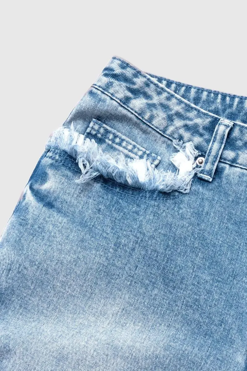 Cut Out Slant Pocket Low Waist Straight Leg Jeans