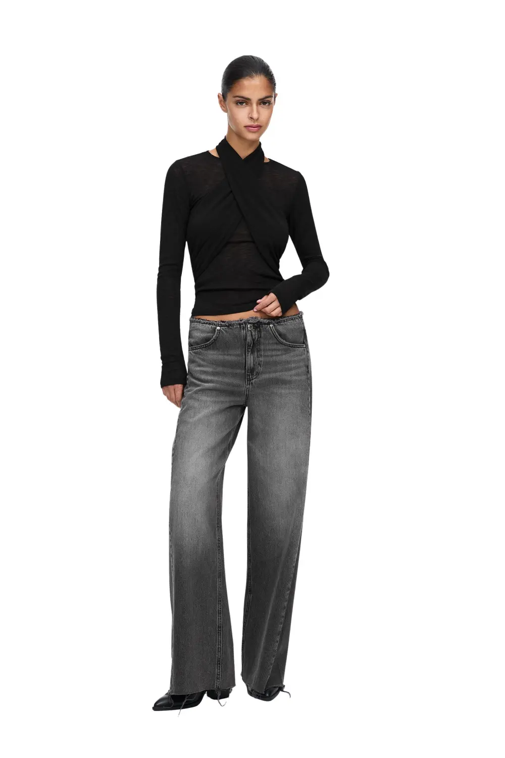 Crossover neckline T-shirt