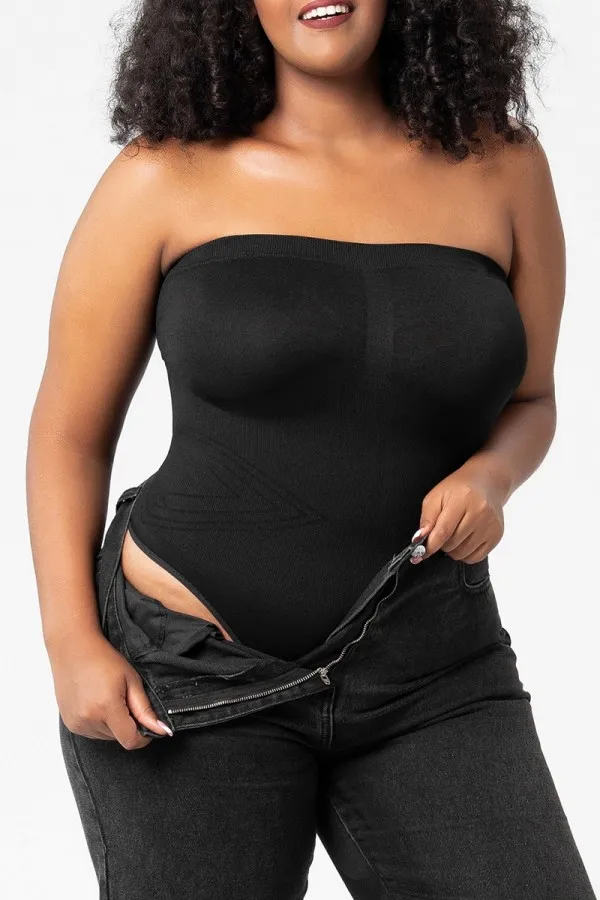 Black Bandeau Square Neck Wrap Bodysuit