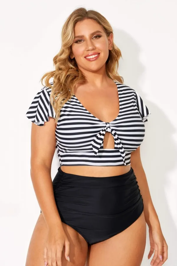 Red Geometric Interwoven Print Bikini Top