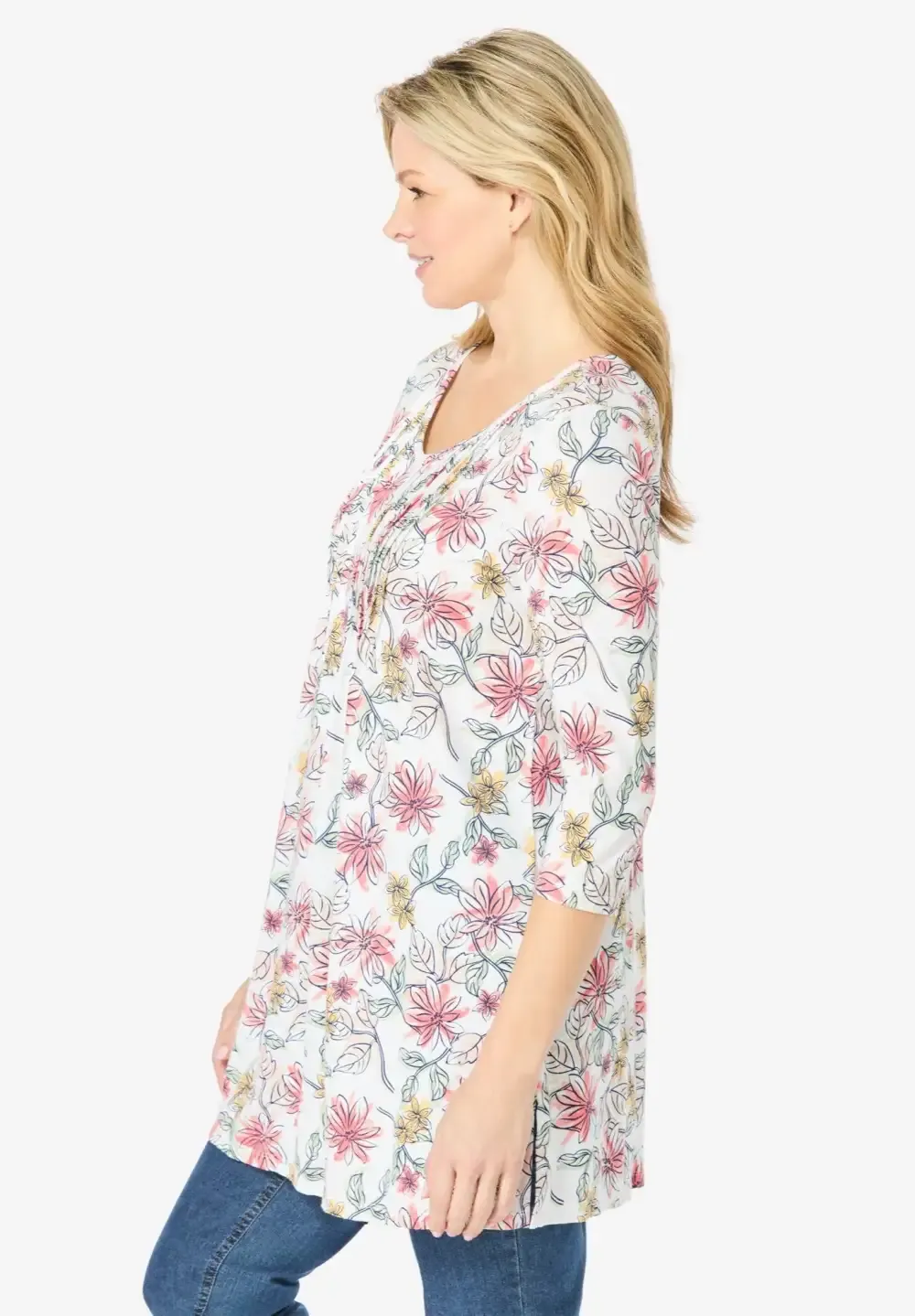 V-Neck Pintucked Tunic