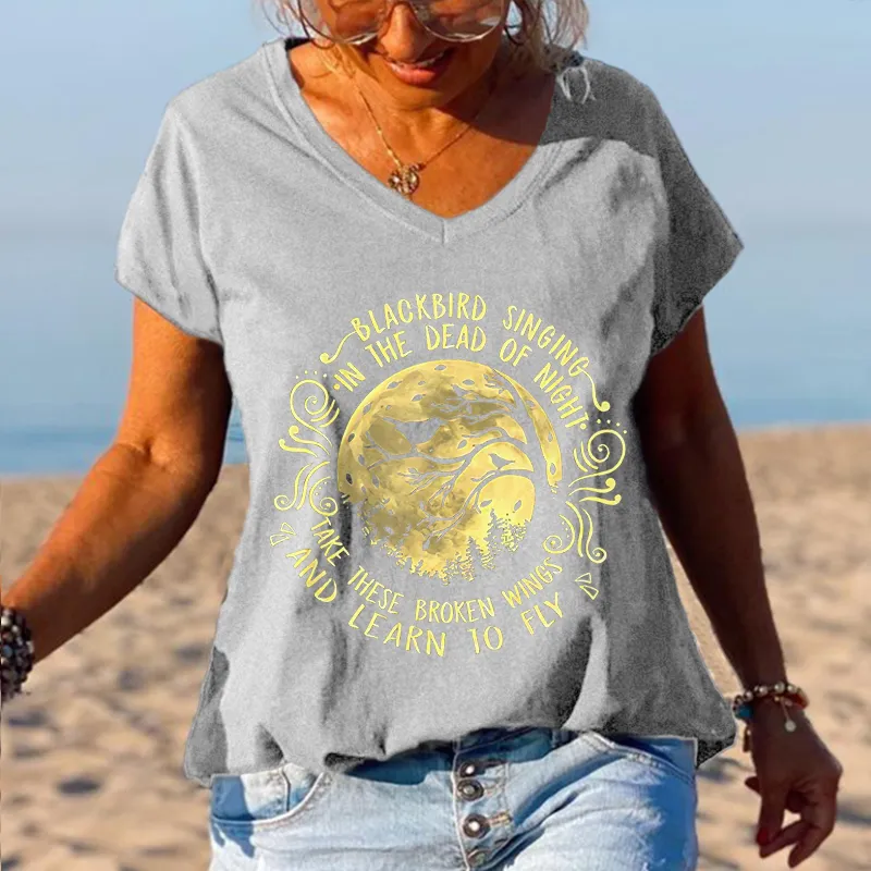 Blackbird Singing In The Dead Night Printed Graphic Tees
