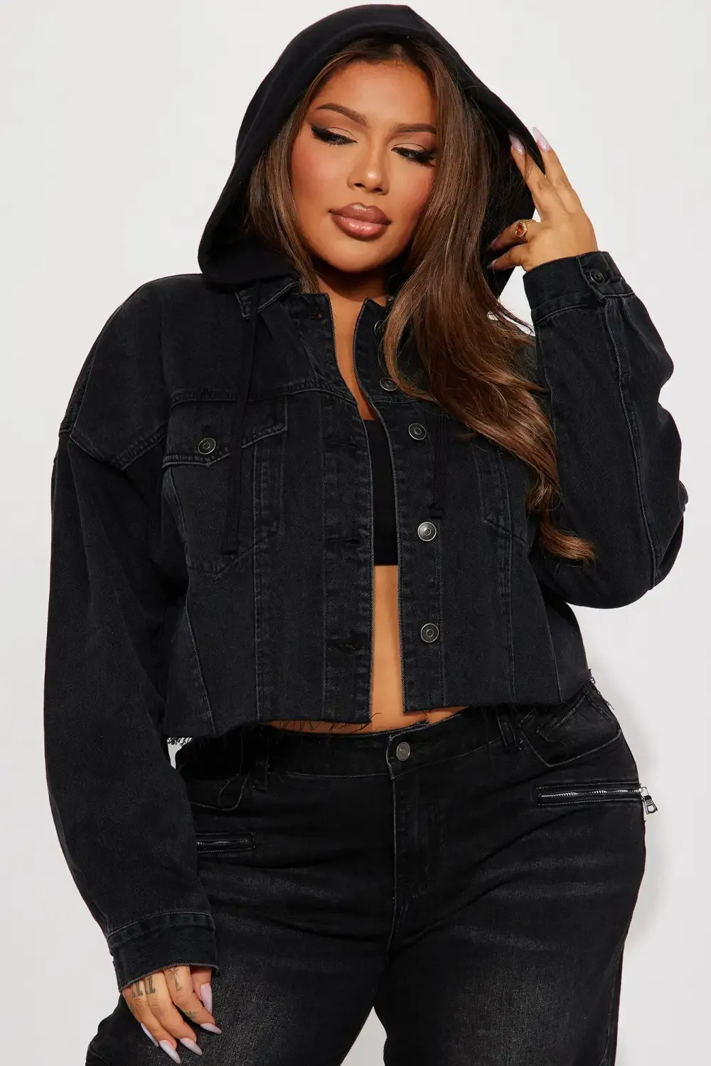 No Nonsense Detachable Hood Denim Jacket - Black Wash