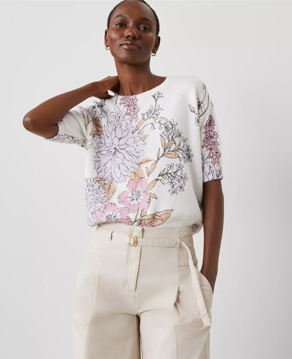 Floral Elbow Sleeve Sweater Tee
