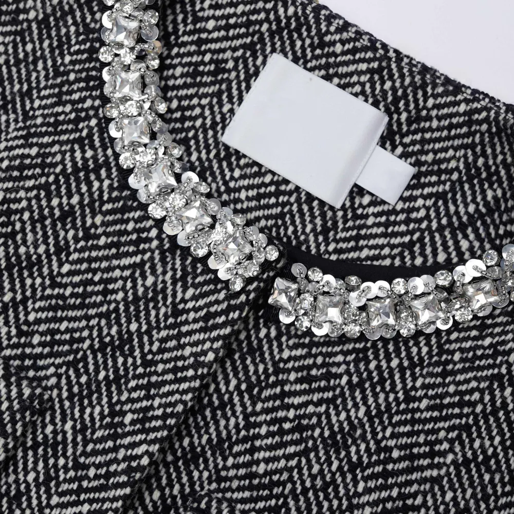Black Herringbone Embellished Jacket