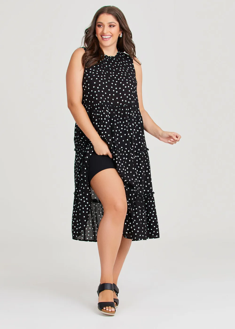 Natural Tiered Spot Dress