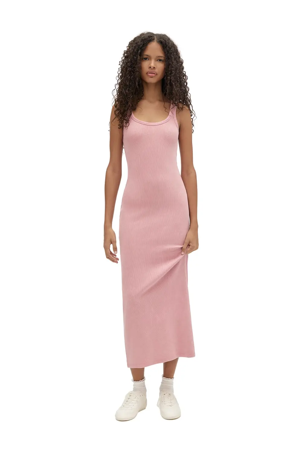 Vestido midi tirantes canalé
