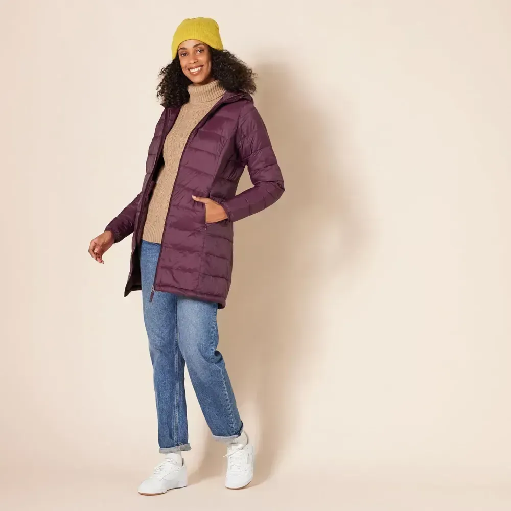 Women's Lightweight Water-Resistant Hooded Puffer Coat (Available in Plus Size)