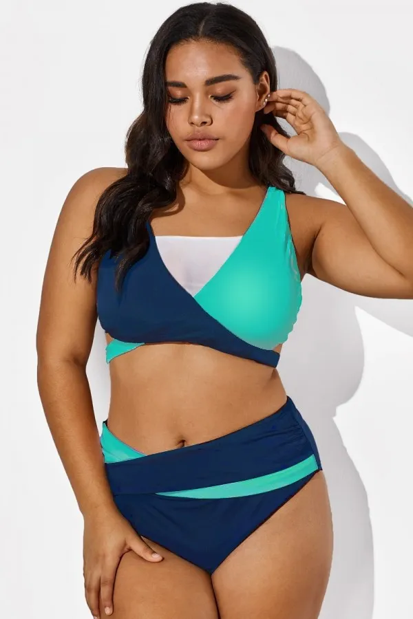Colorblock Stylish Women Wrap Swimsuits Bikini Top