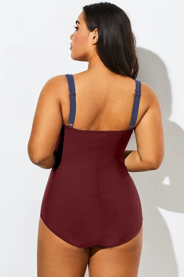 Purple Textured Twist Front One Piece Swimsuit