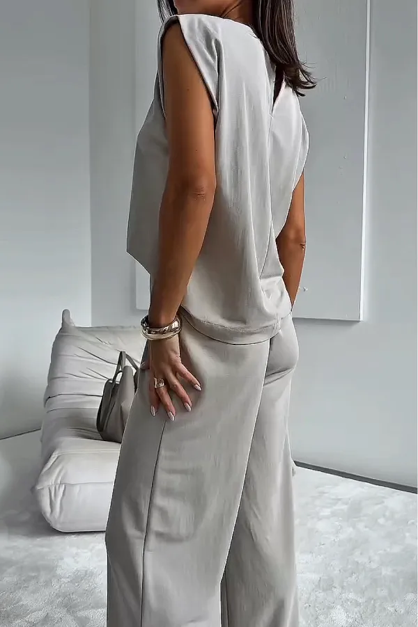 Women'S Stylish Casual Comfortable Short-Sleeved Top And Suit Pants Two-Piece Set