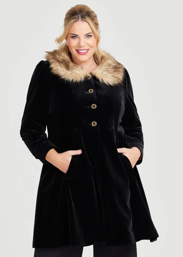 Luxe Velvet Coat With Fur Collar