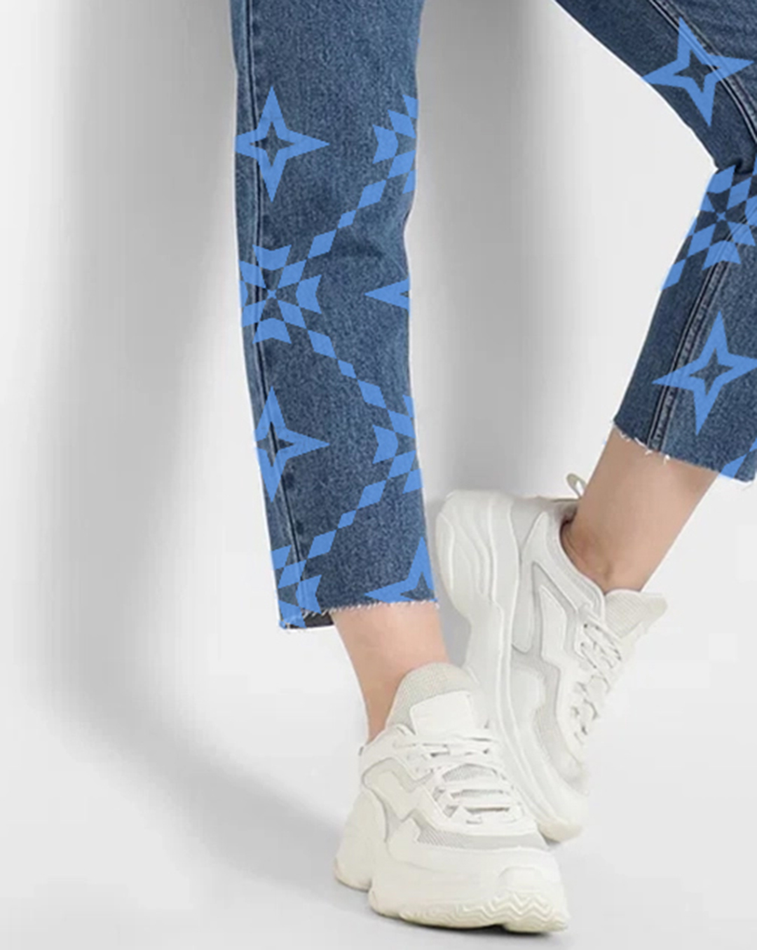 Blue High Rise Mom Fit Jeans with Blue Star Print