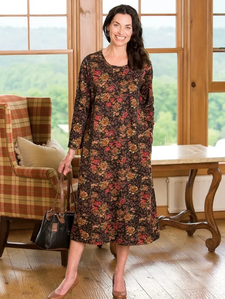 Floral Cotton Knit A-Line Dress