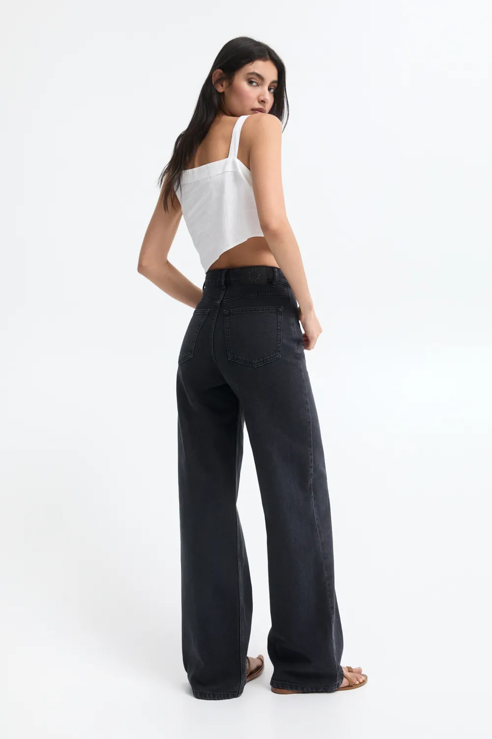 Jeans wide leg tiro alto