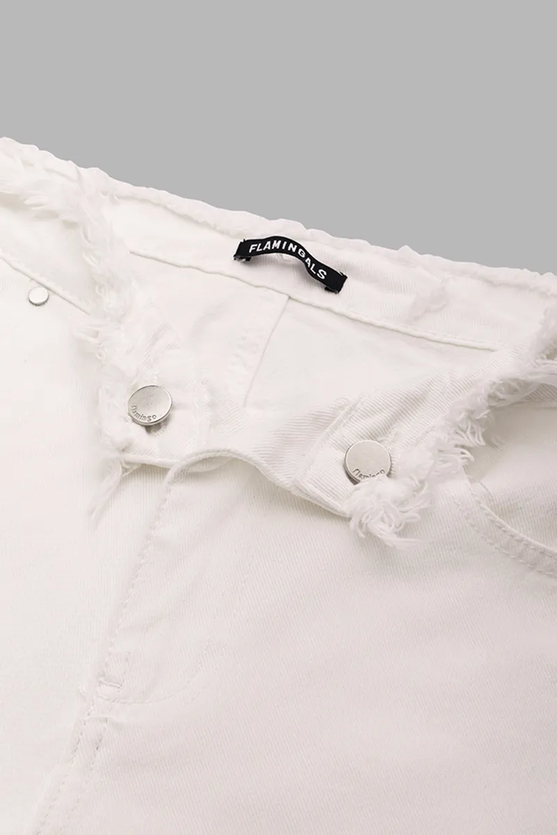 Cut Out Raw Hem Mid Waist Wide Leg Jeans