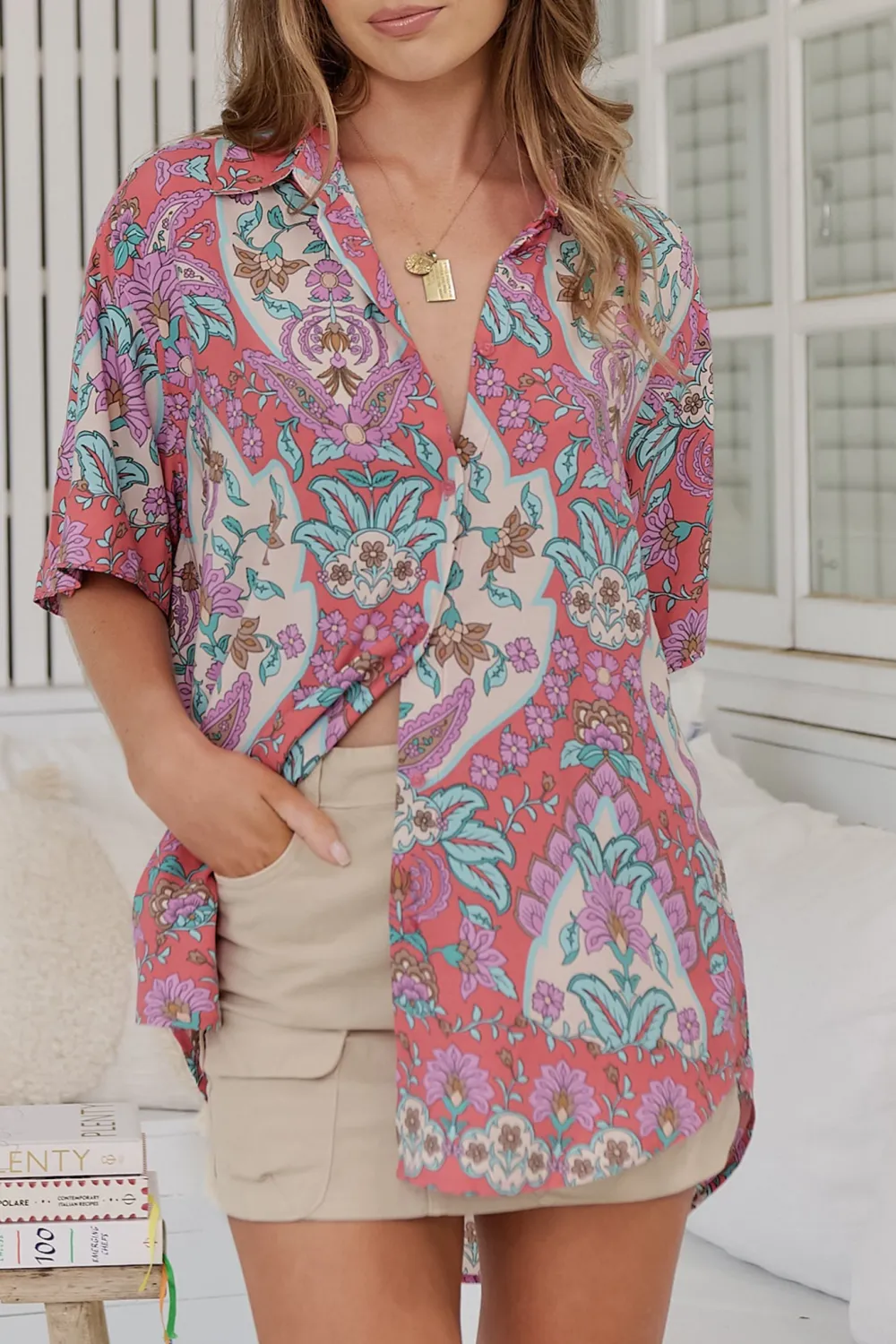 Pink Floral Printed Loose Fit Shirt