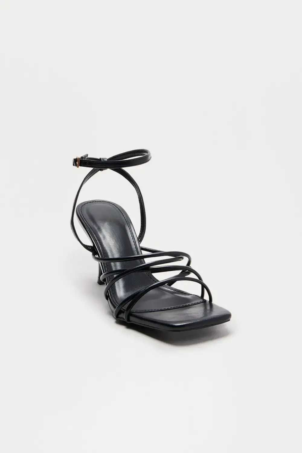 Meliora Faux Leather Ankle Strap Heels - Black