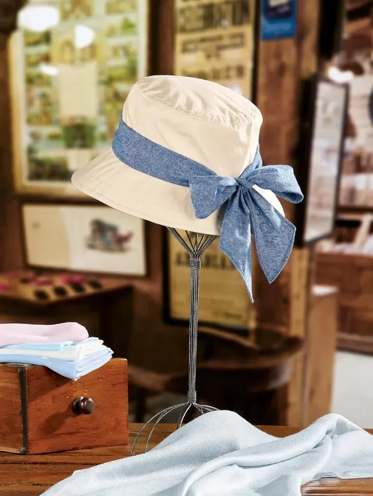 Women's Bucket Hat With Chambray Bow