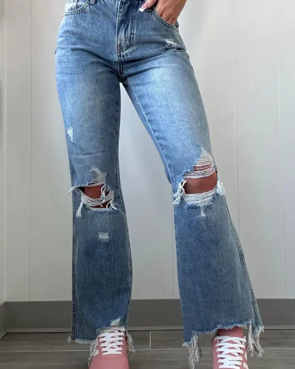 Mid Rise Crop Flare Jeans - Light Wash