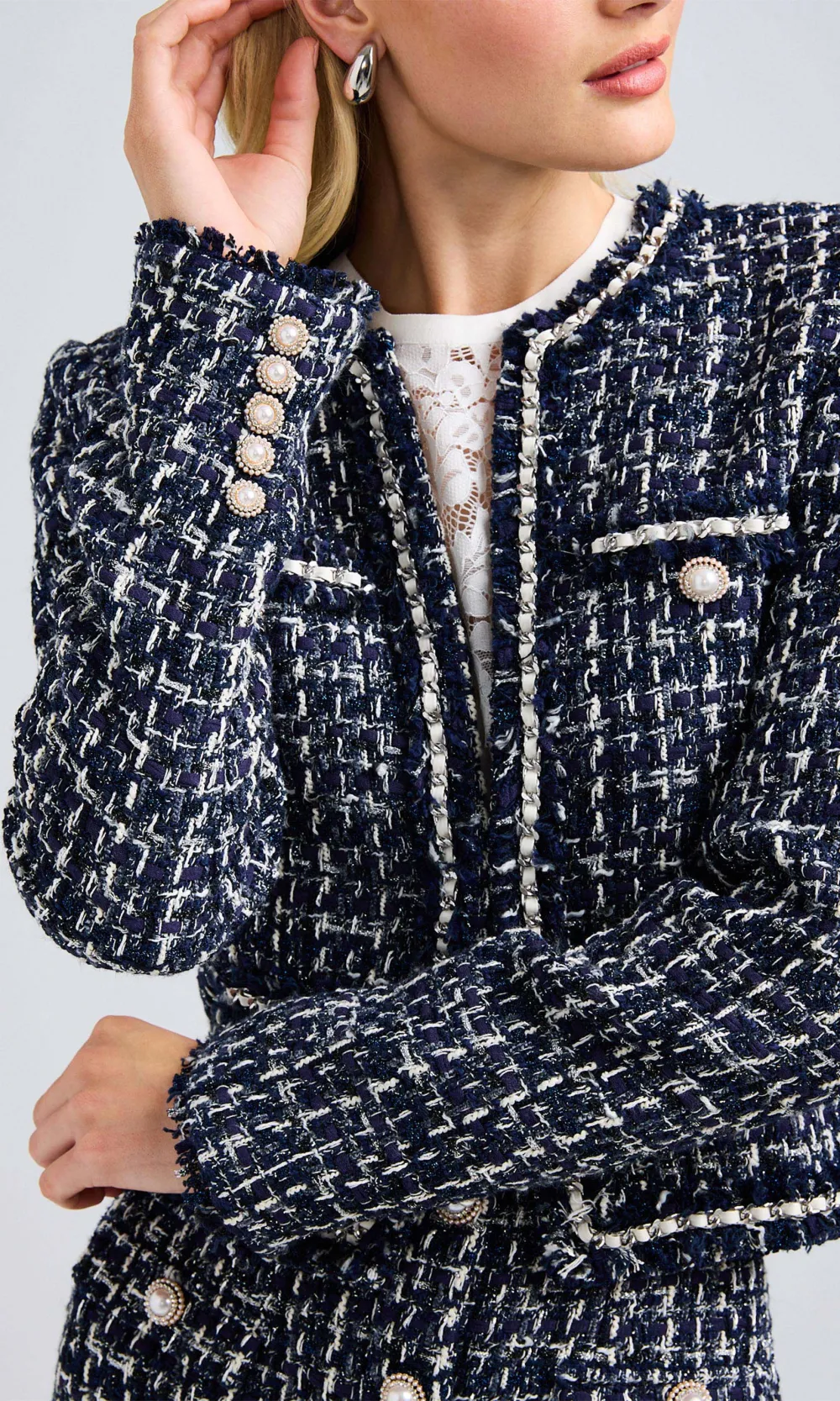 Betsy Buttoned Tweed Blazer