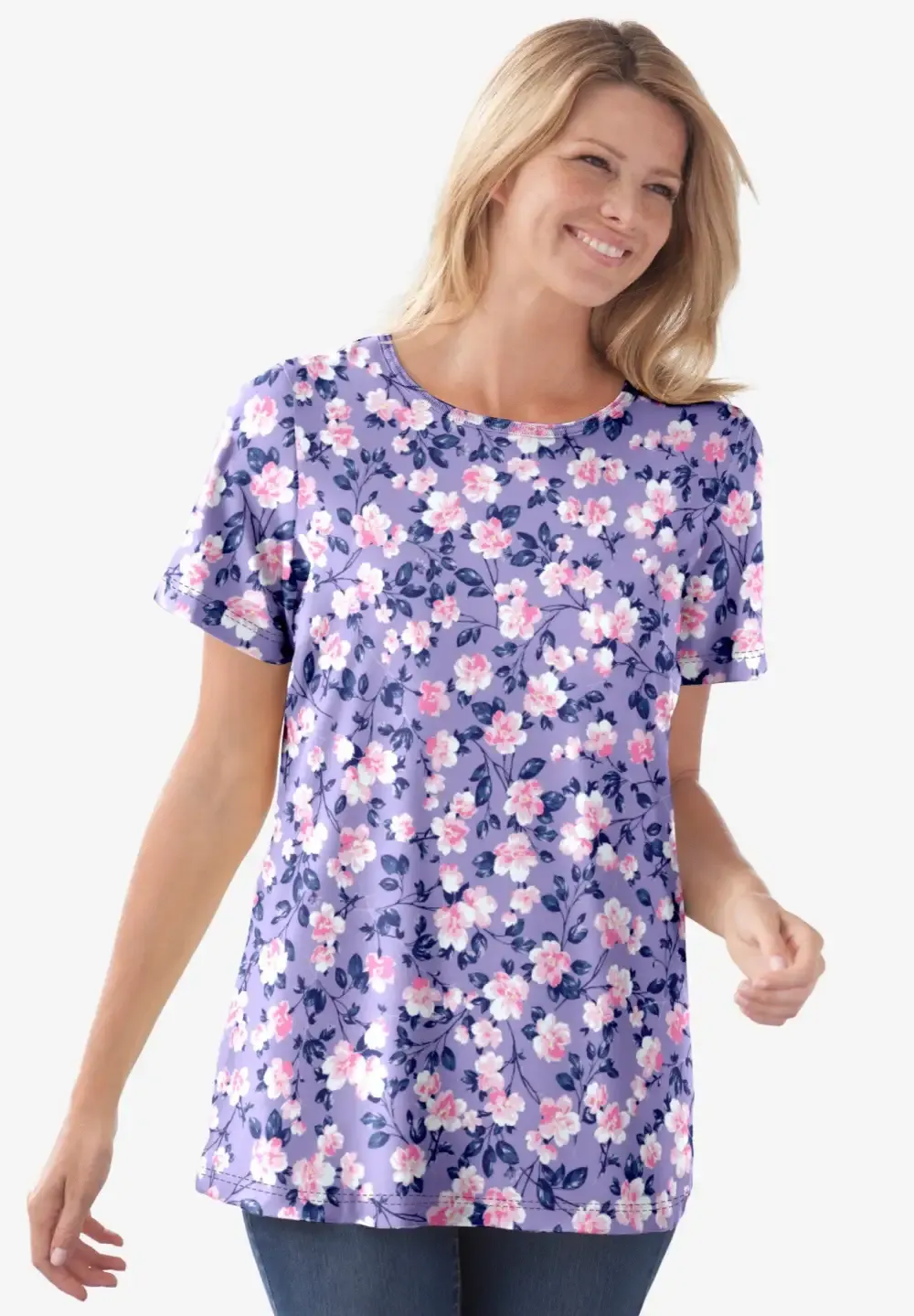 Perfect Printed Short-Sleeve Crewneck Tee