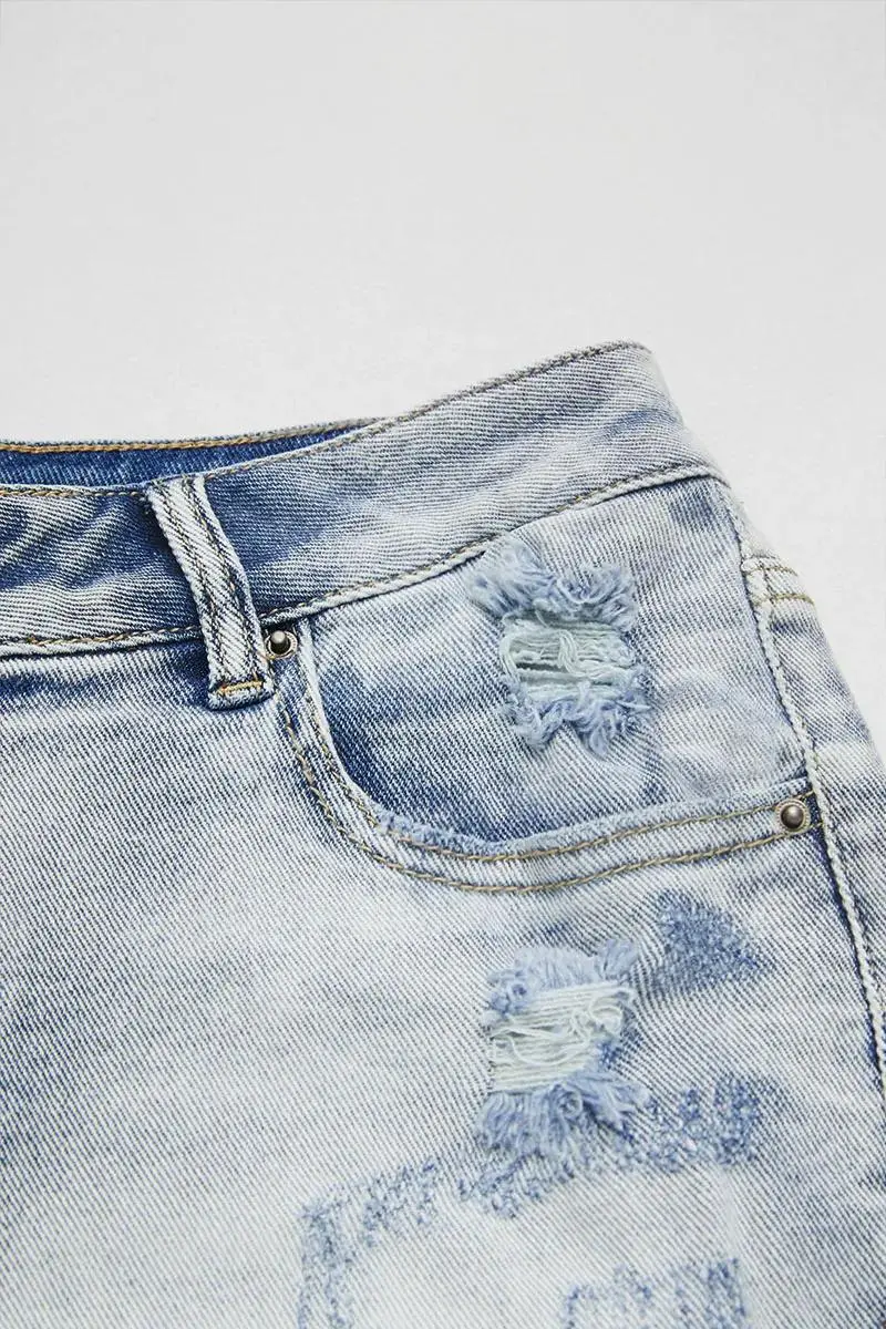 Wash Ripped High Rise Denim Shorts Without Belt
