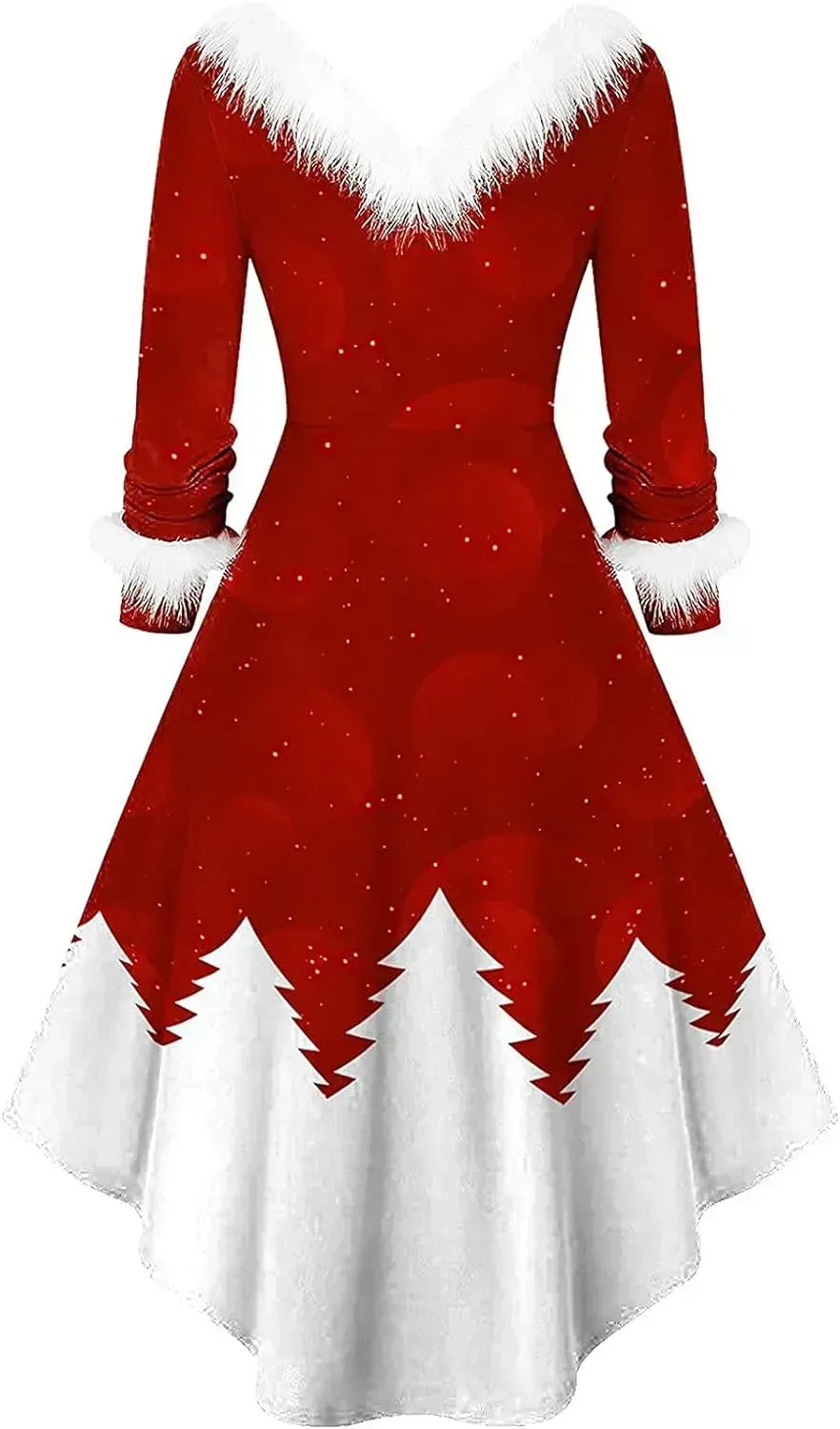 Womens Christmas Dress Fuzzy Mrs Claus Christmas Holiday Xmas Cocktail Holiday Party Flare Dress