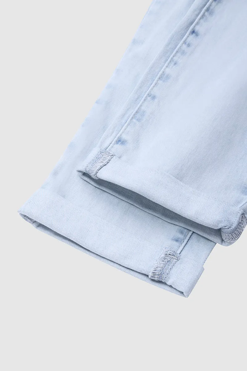 Double Button Ripped Roll Hem Mid Waist Capri Jeans