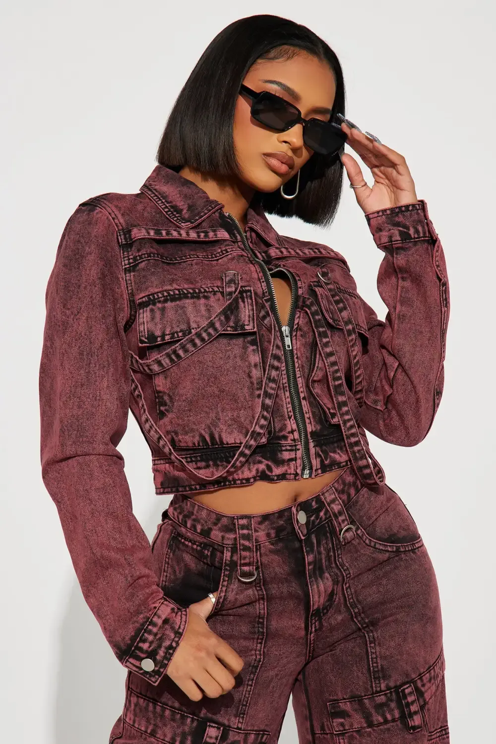 Monaco Cargo Utility Denim Jacket - Red