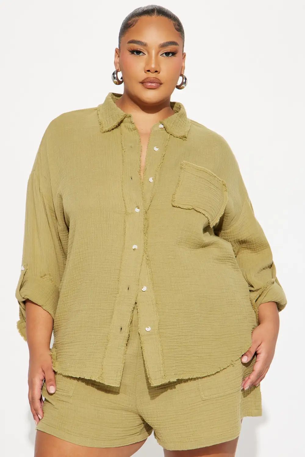 Unforgettable Washed Short Set - Olive