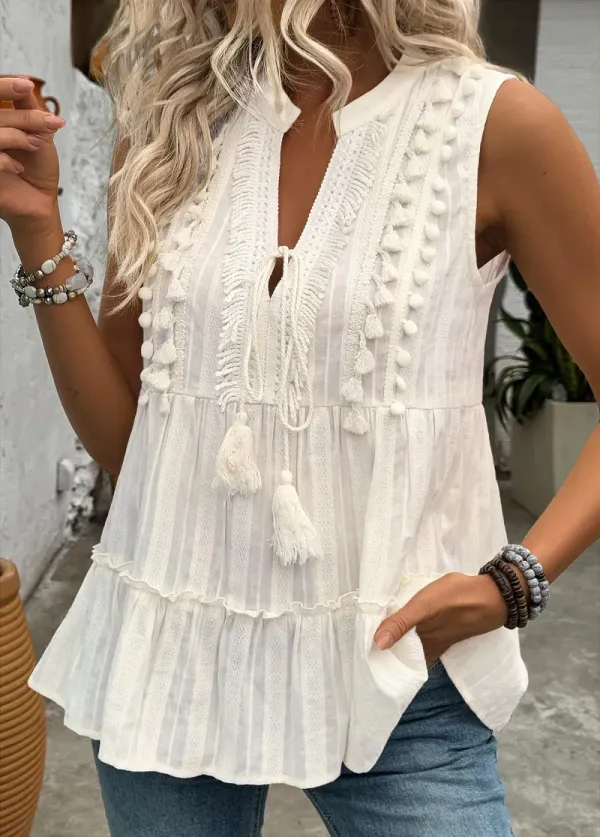 Beige Sleeveless V Neck Tank Top