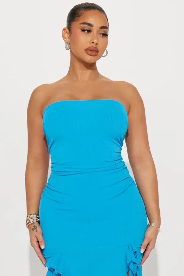 Naomi Ribbed Midi Dress - Aqua