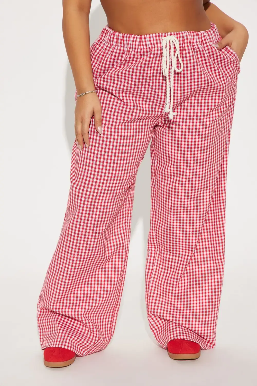 Ava Gingham Wide Leg Pant - Red/combo