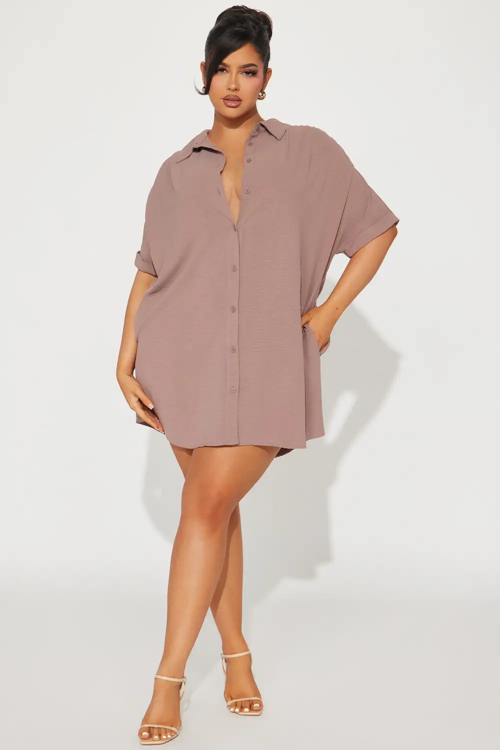Amelia Mini Shirt Dress - Mocha