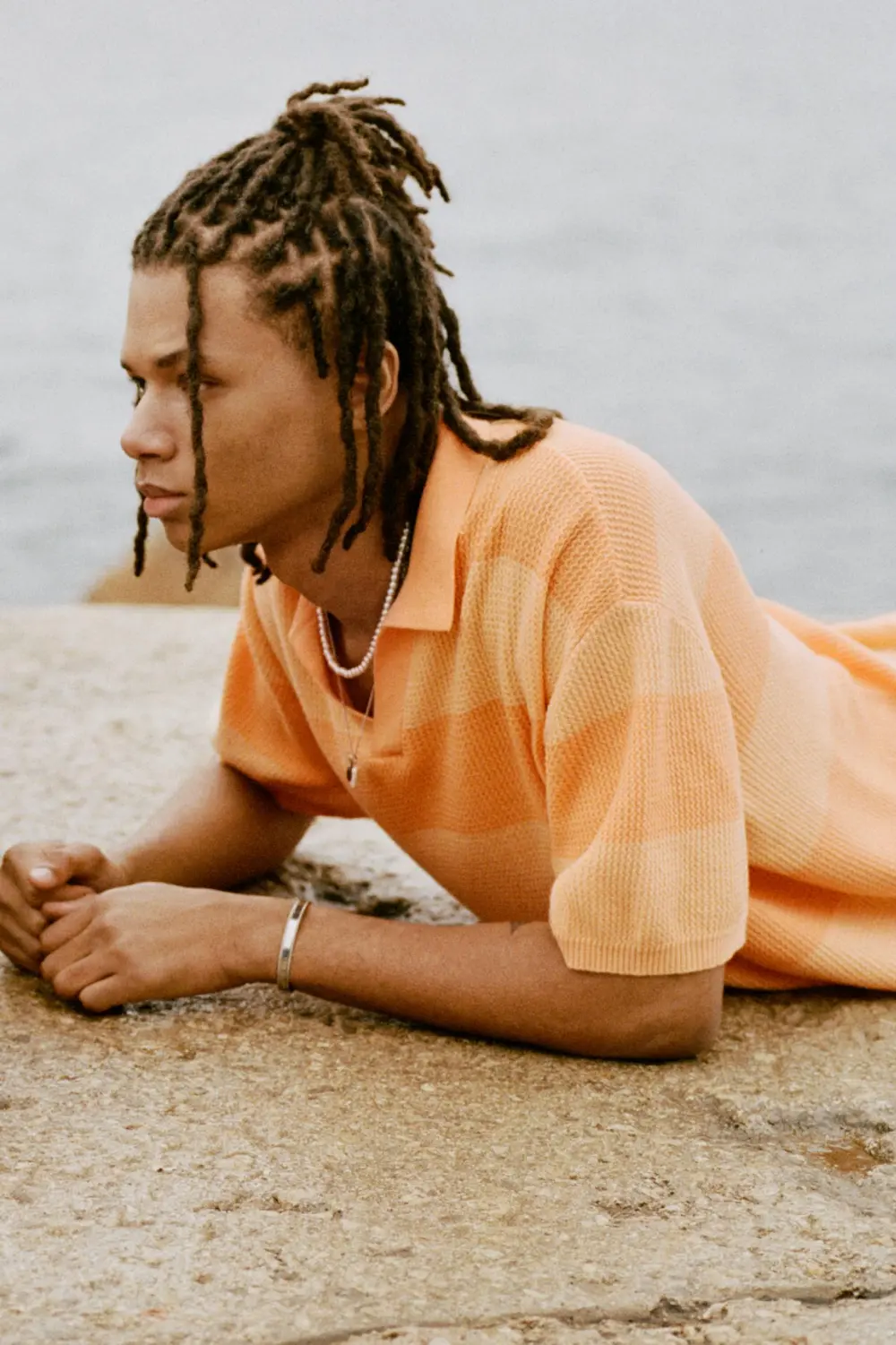 Textured striped polo shirt
