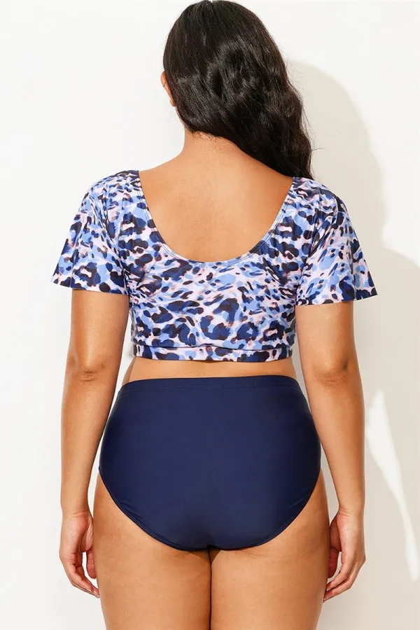 Floral Print V-Neck Flutter Sleeve Bikini Top