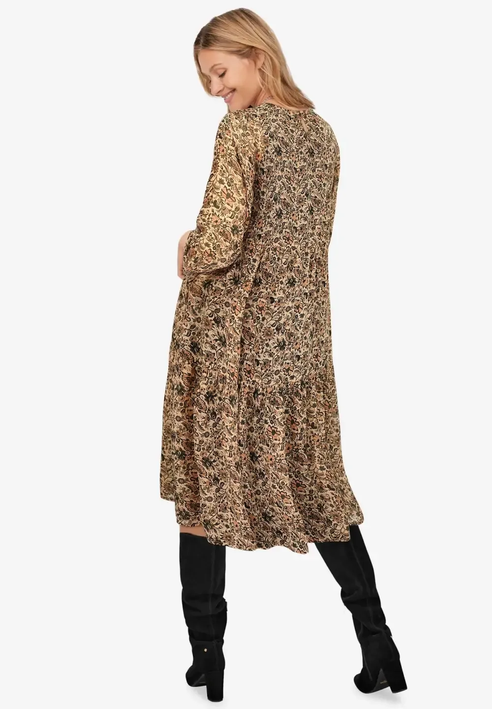 Sheer Overlay Tiered Dress