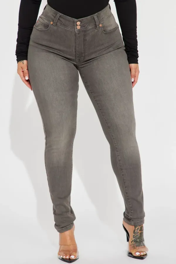 Double Take Booty Lifting Stretch Skinny Jeans - Grey