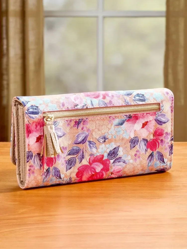 Watercolor Floral RFID-Blocking Clutch Wallet