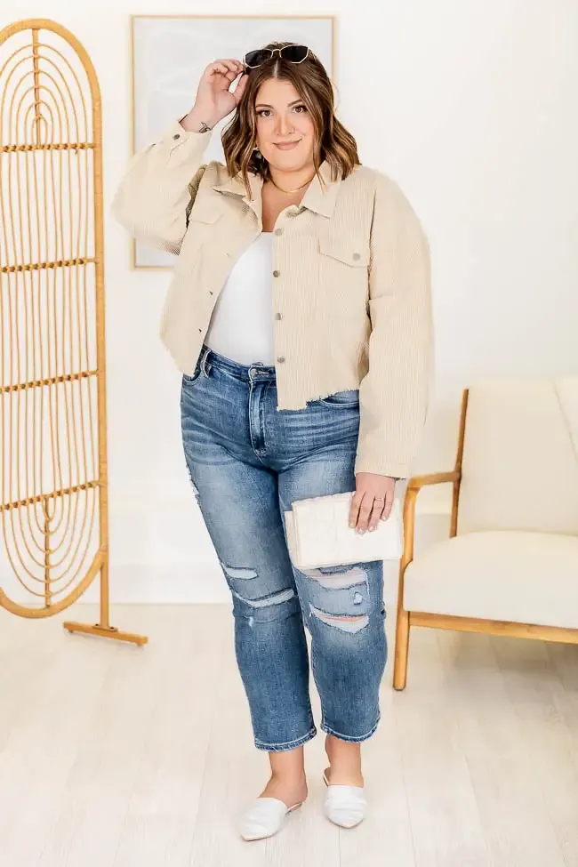 Need A Reason Stone Corded Raw Hem Jacket