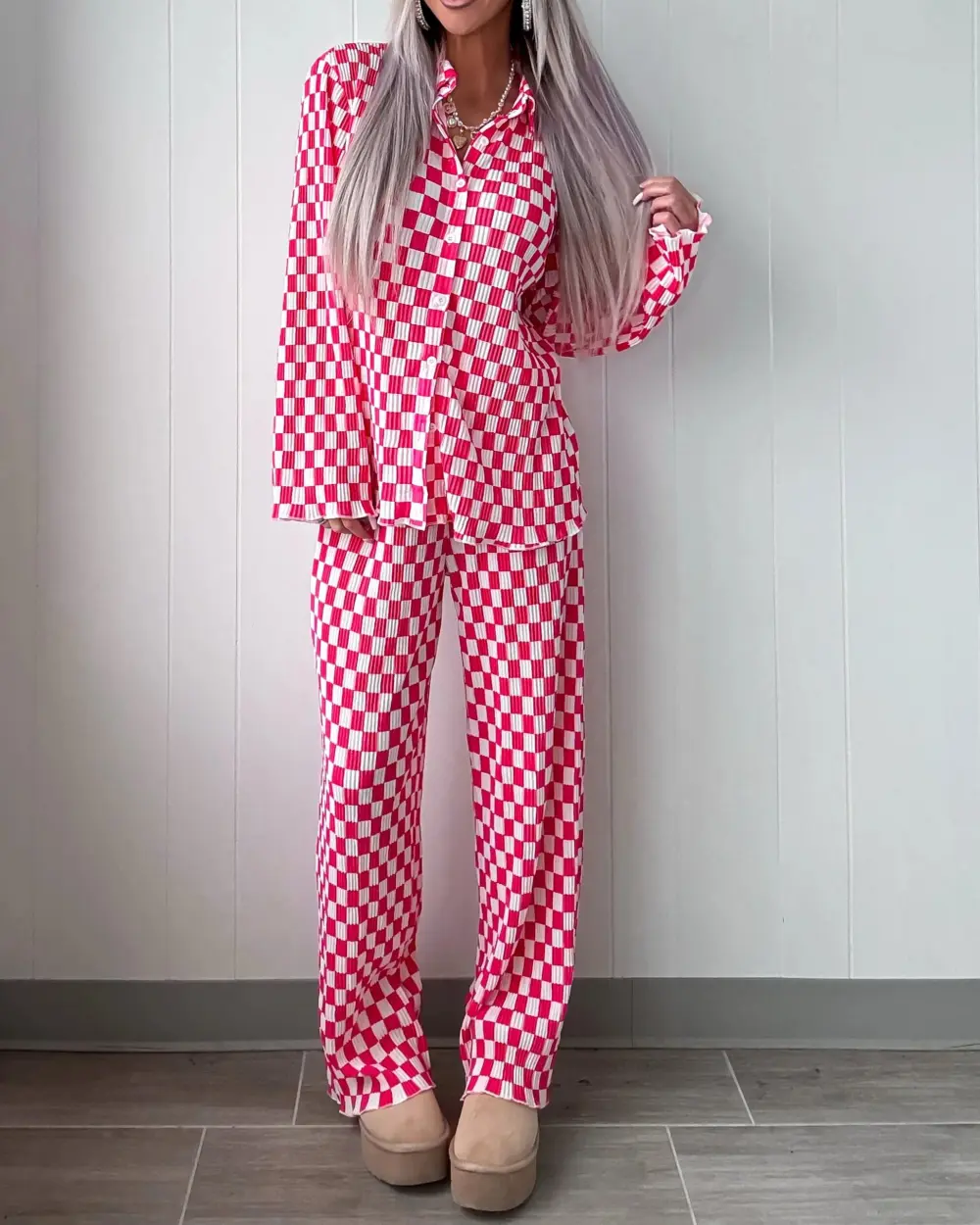 Checkered Pajama Set - Pink
