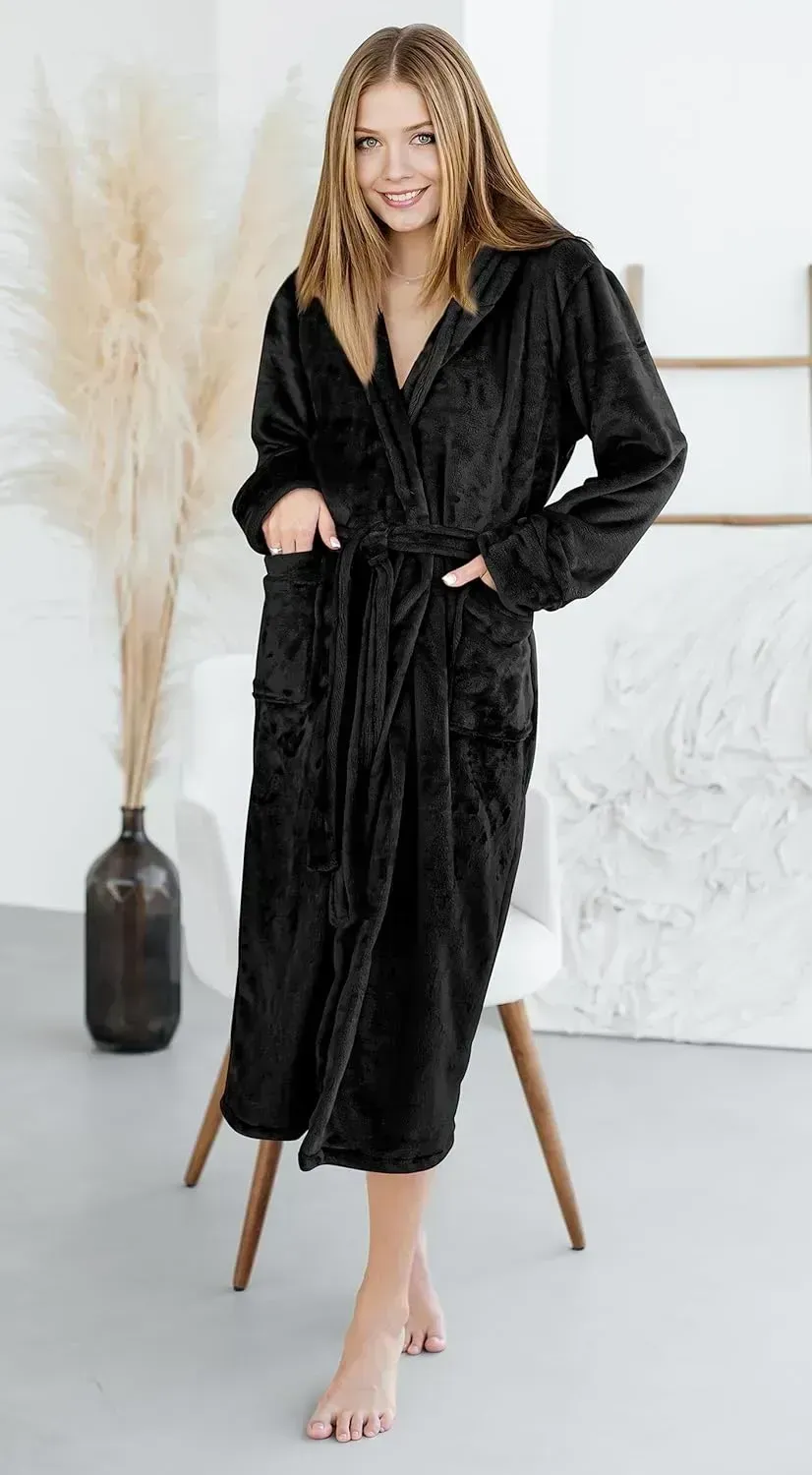 Women Fleece Shawl Collar Bathrobe - Plush Long Robe