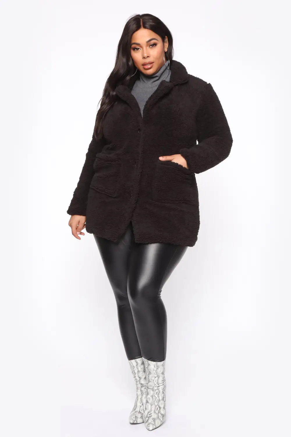 Keep Each Other Warm Sherpa Coat - Black