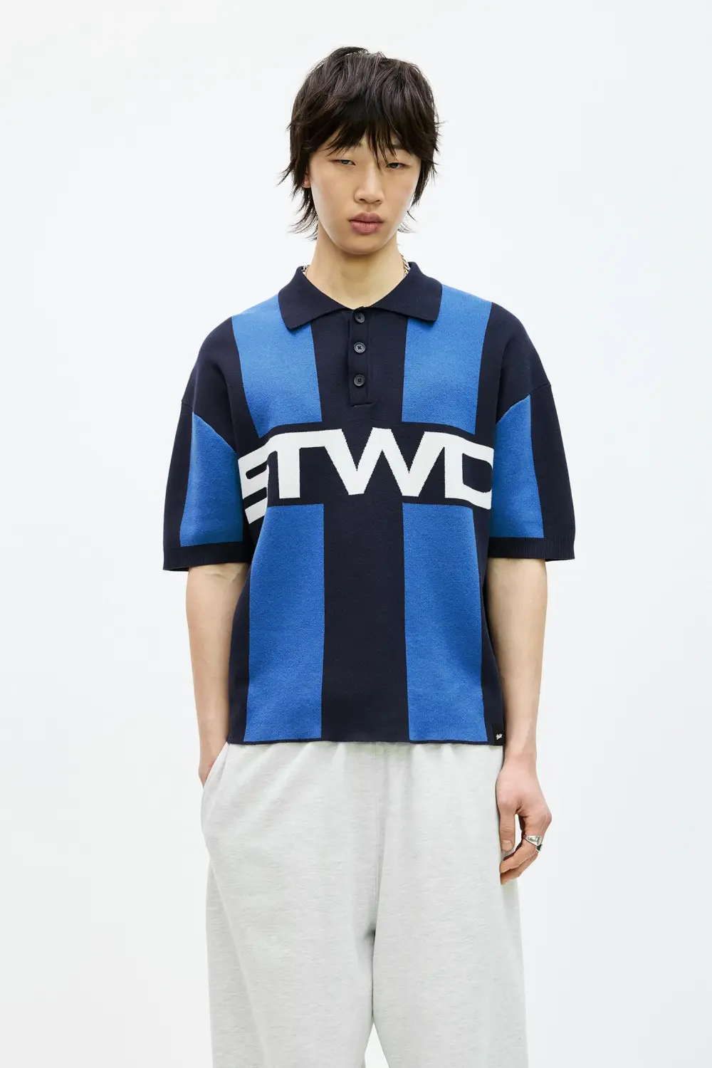 Striped STWD knit polo shirt