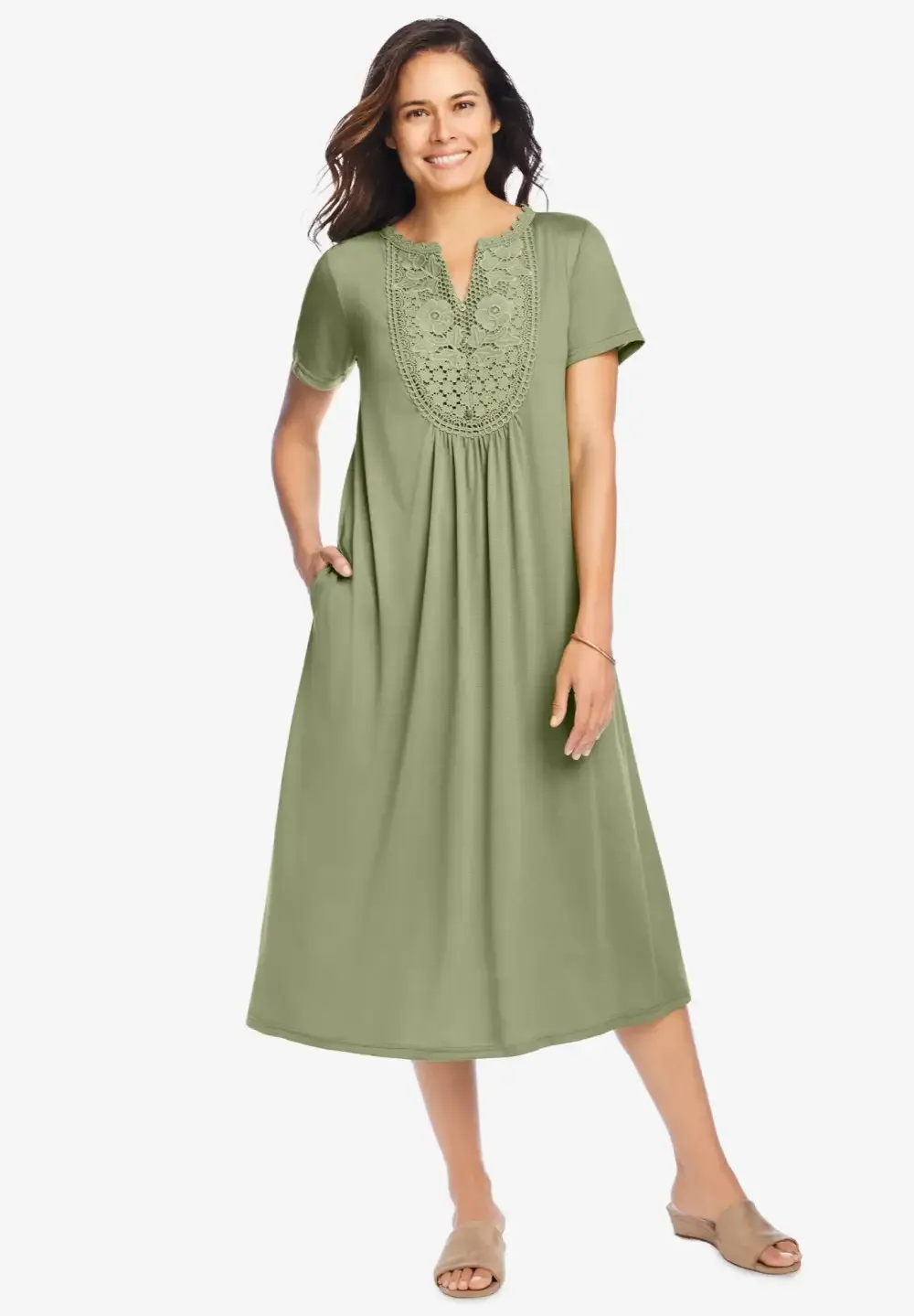 Embroidered Lace Bib Knit Dress
