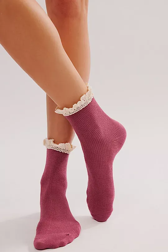 Waffle Knit Ankle Socks Orange